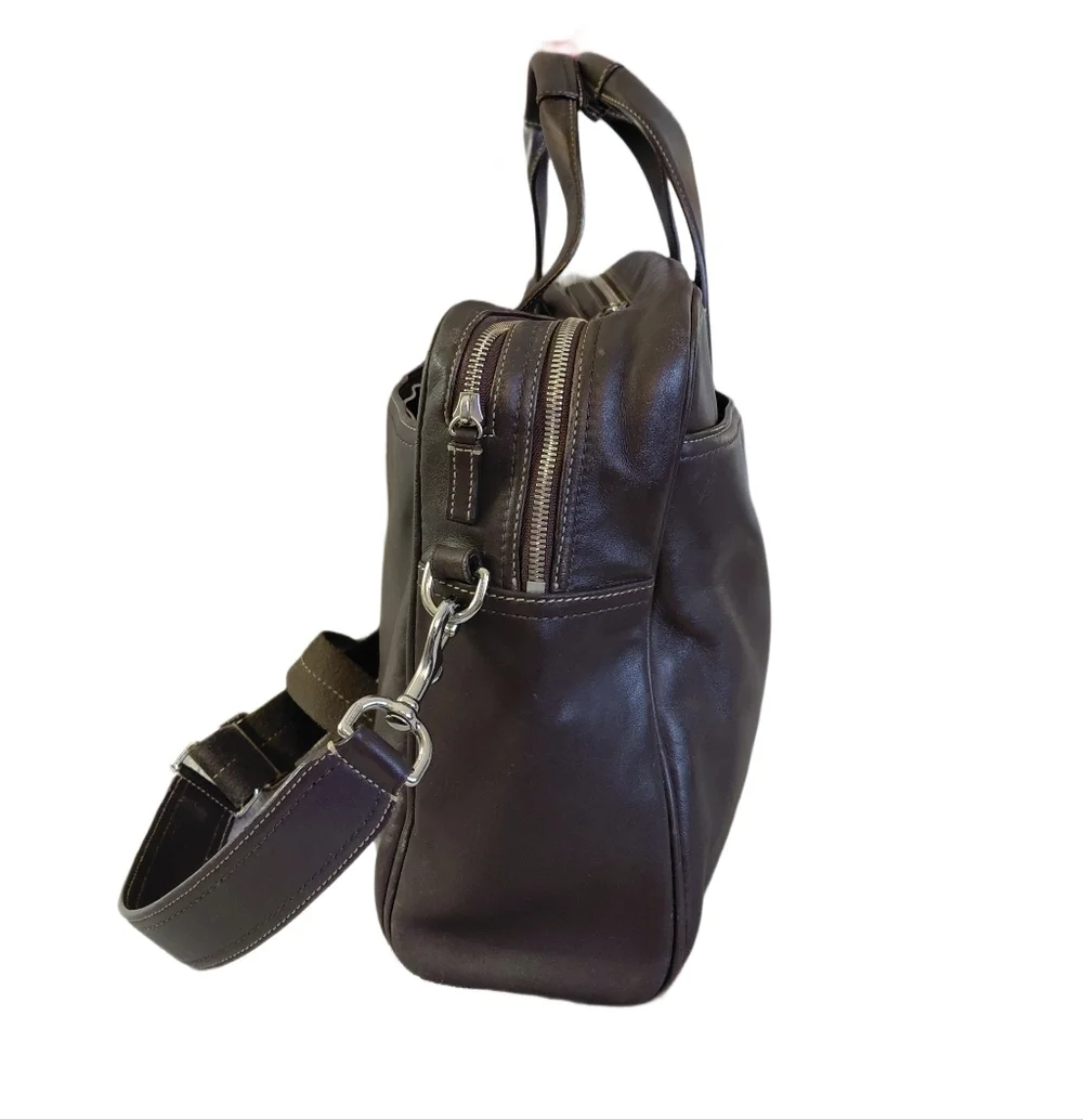 COACH Brown Leather Briefcase Computer Bag Business Travel Tote
